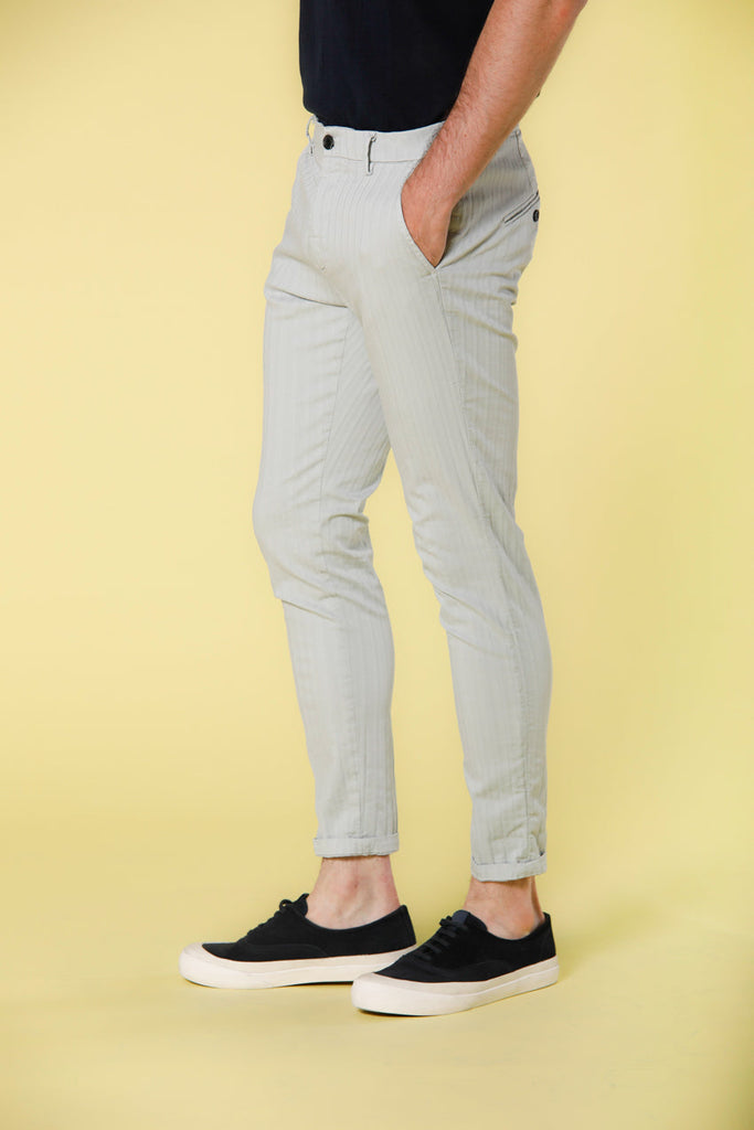 Image 4 of men's chino pants in light blue stretch cotton with 3D resca pattern Osaka Style model by Mason's