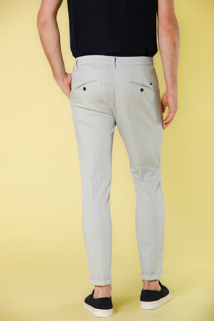 Image 3 of men's chino pants in light blue stretch cotton with 3D resca pattern Osaka Style model by Mason's