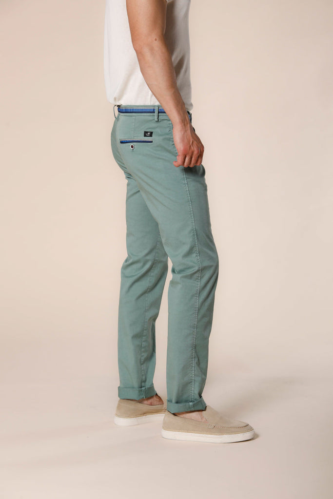 Image 4 of mint green cotton and tencel men's chino pants with ribbons Torino Summer model slim fit by Mason's