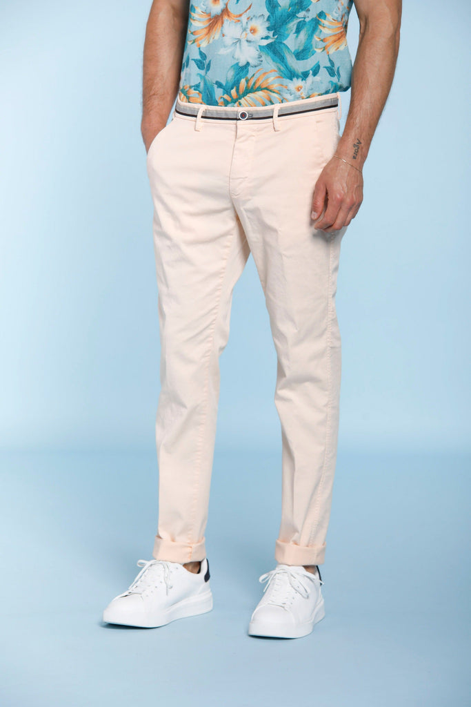 Torino Summer man chino pants in cotton with ribbon on belt slim