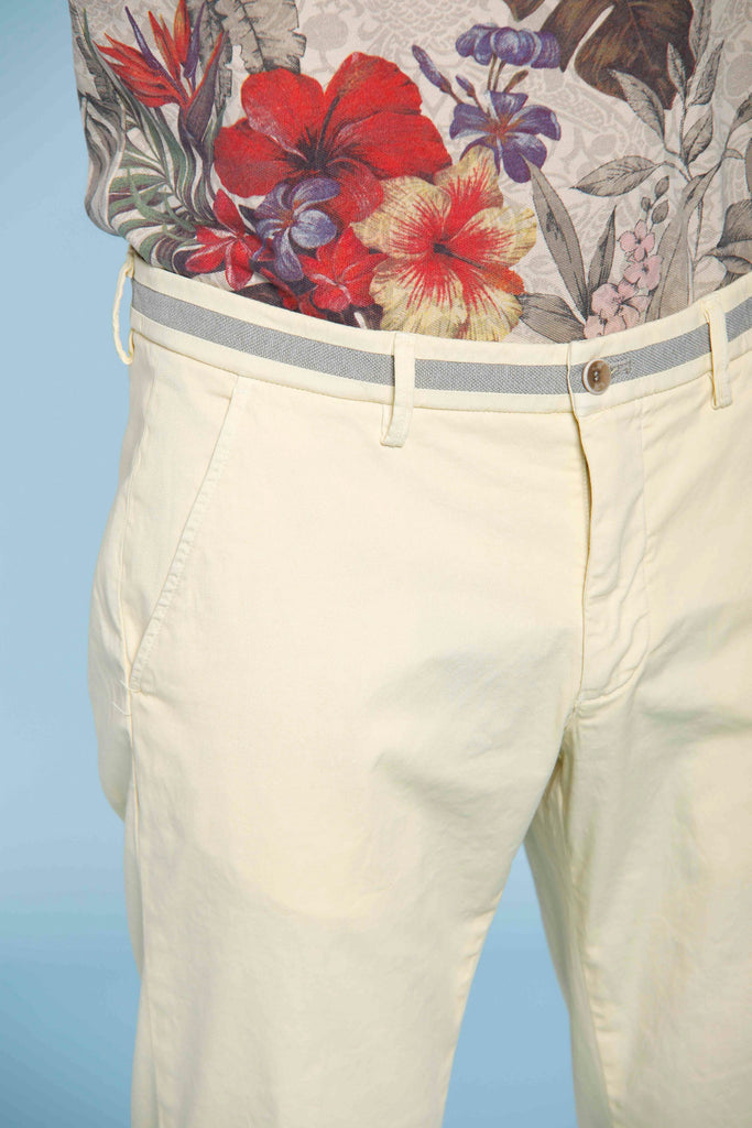 Torino University man chino pants in stretch satin with ribbon slim