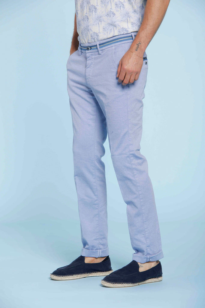 Torino Elegance man chino pants in cotton damier with ribbon slim