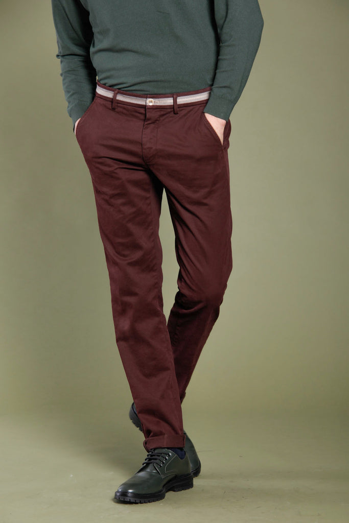Torino Elegance man chino pants in modal cotton with ribbon slim
