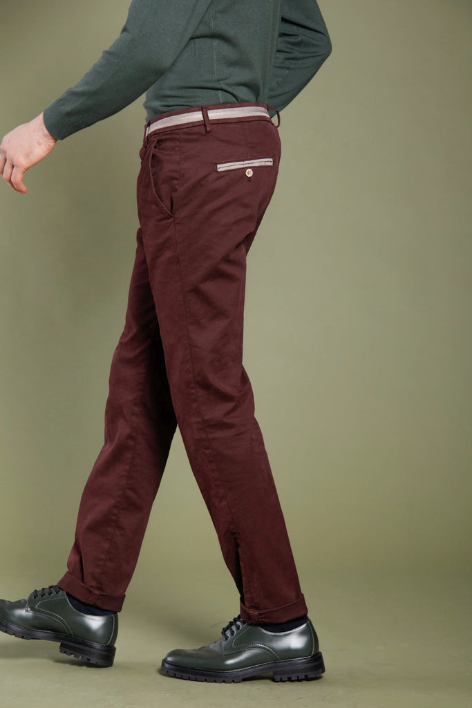 Torino Elegance man chino pants in modal cotton with ribbon slim