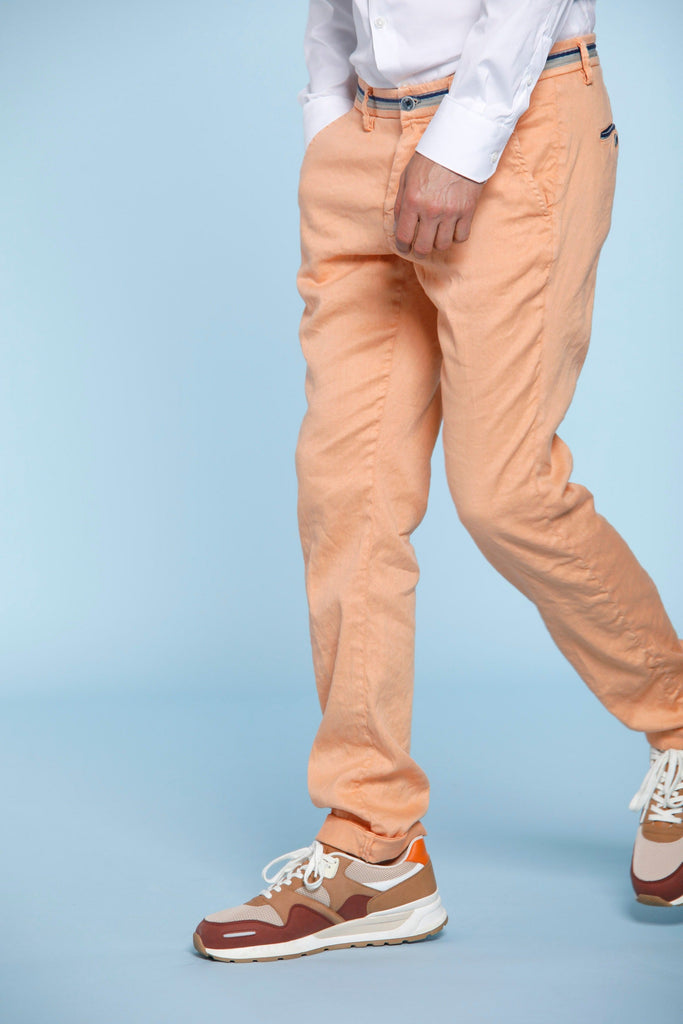 Torino Oxford man chino pants in linen and cotton with ribbon slim