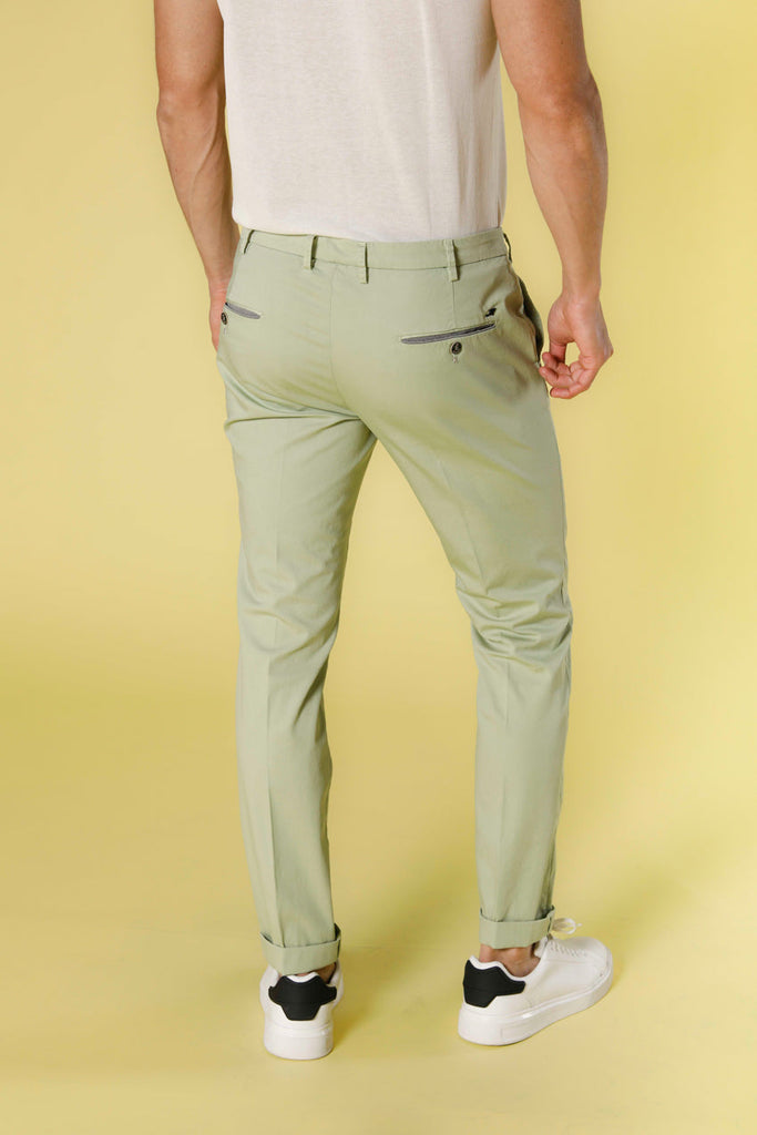 Image 4 of men's light green stretch satin chino pants with ribbons Torino Prestige model by Mason's