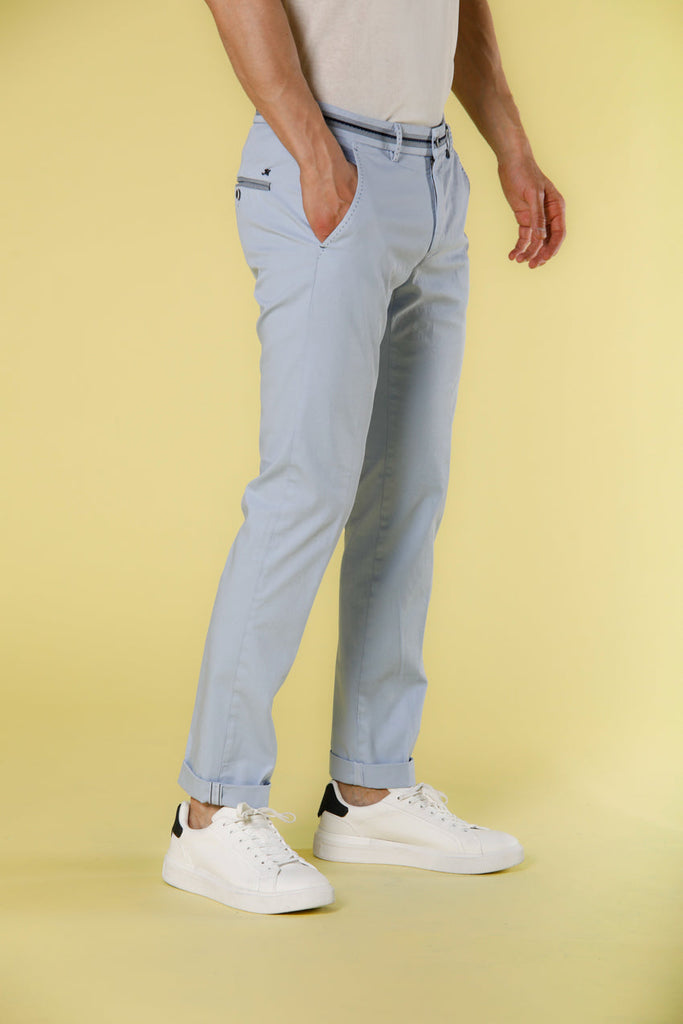 Image 5 of men's sky-colored stretch satin chino pants with ribbons model Torino Tapes by Mason's