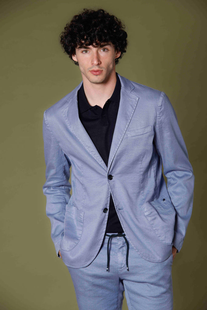 Immagine 1 di blazer uomo in twill di lino e cotone azzurro modello Da Vinci Summer di Mason's