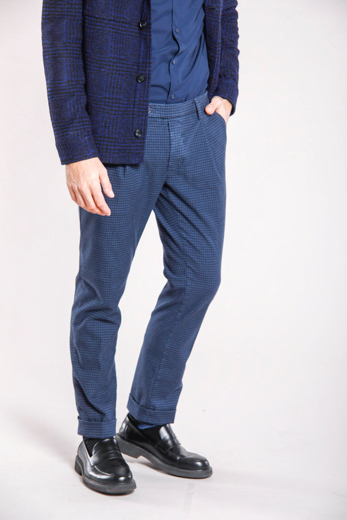 Genova Style man micro-patterned blue chino pants regular