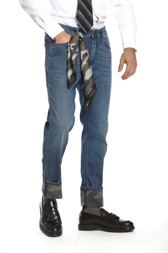Harris 5-pocket man denim pant with patterned details slim