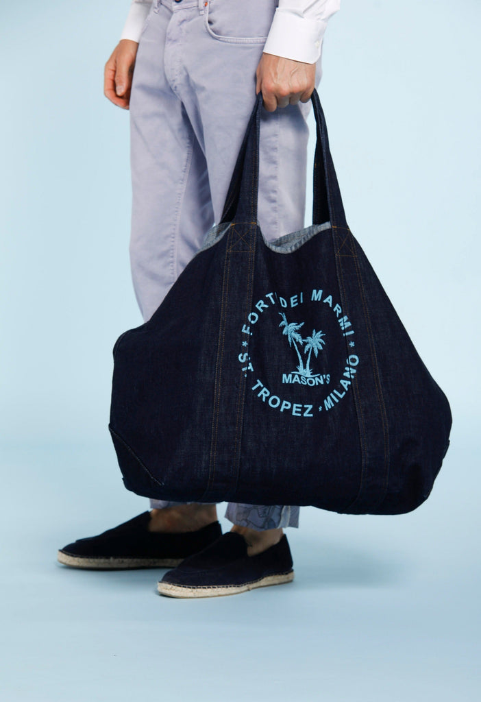 Mason's Bag unisex in blue denim with light blue prints ①