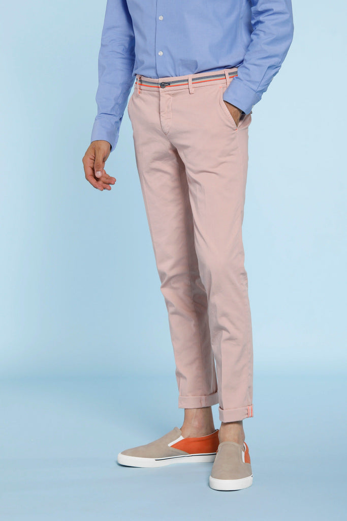 Milano Start man chino pants in stretch satin with fluo ribbons extra slim