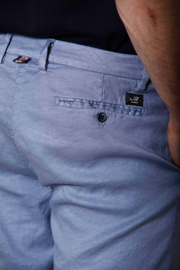 Immagine 3 di pantalone chino uomo in lino e twill di cotone azzurro modello New York di Mason's