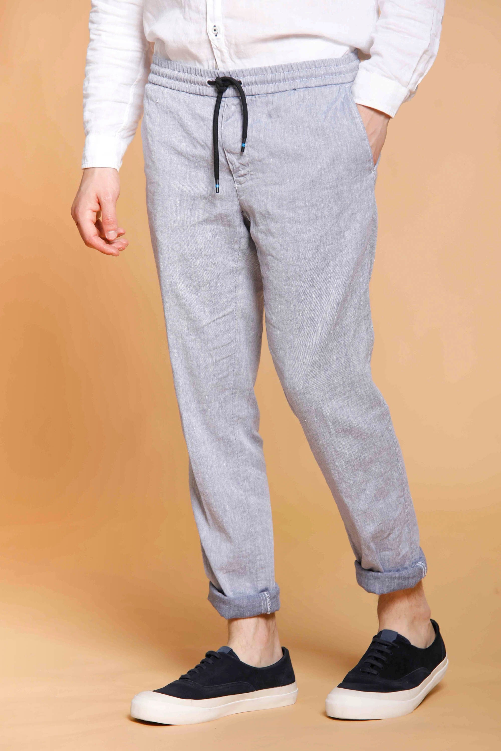 New York Pantalon jogger chino en lin et coton coupe regular
